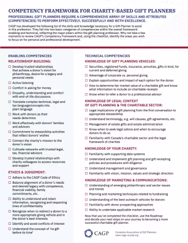 COMPETENCY FRAMEWORK FOR CHARITY-BASED GIFT PLANNERS
