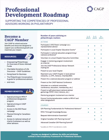 Professional Development Roadmap SUPPORTING THE COMPETENCIES OF PROFESSIONAL ADVISORS WORKING IN PHILANTHROPY