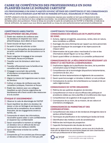 CADRE DE COMPÉTENCES DES PROFESSIONNELS EN DONS PLANIFIES DANS LE DOMAINE CARITATIF